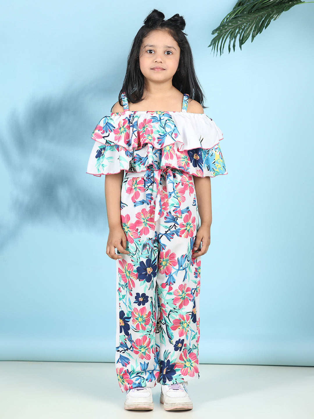 Cutiekins Stylish & Trendy Printed Jumpsuit for Kids -Off White & Pink