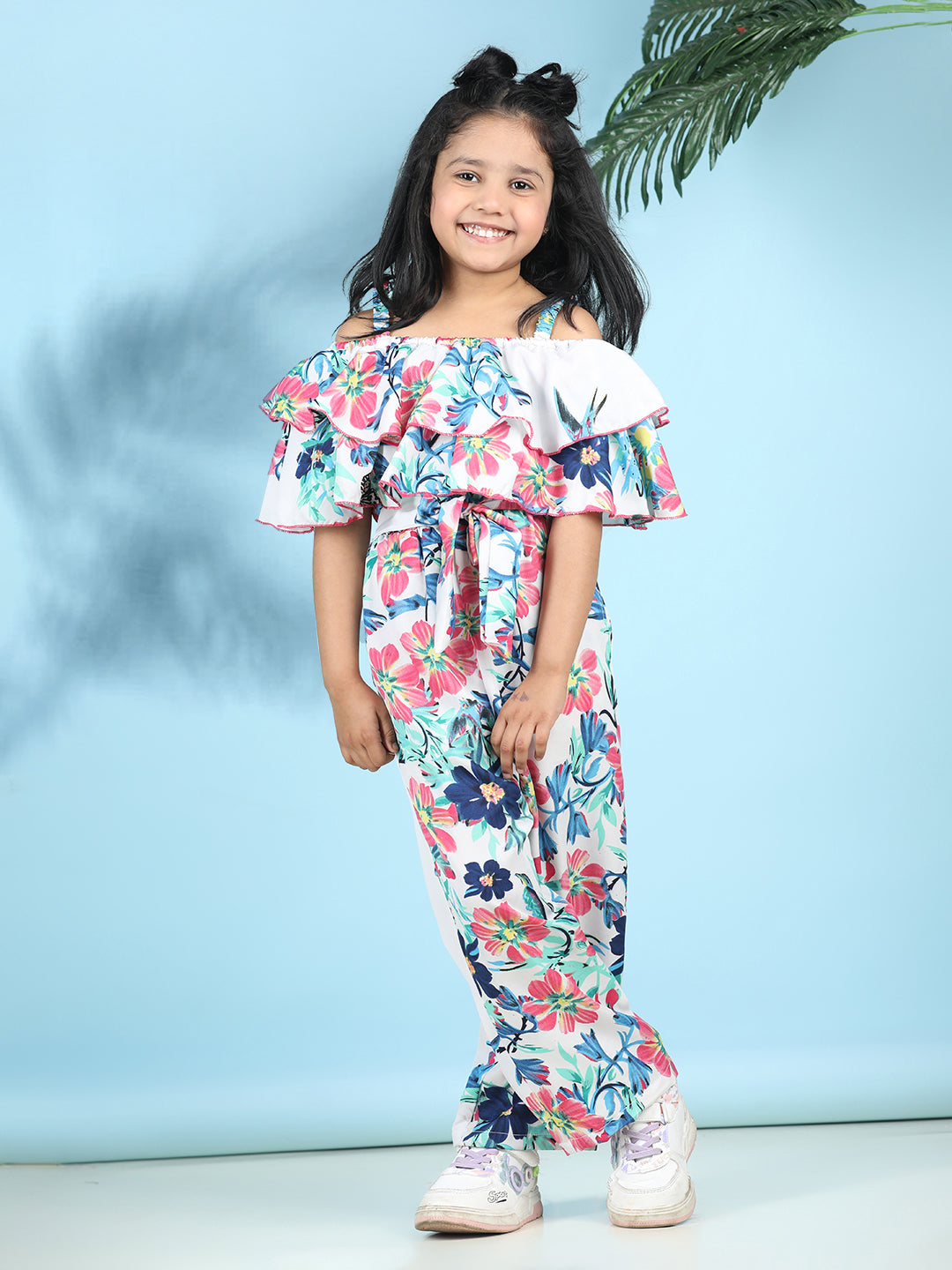 Cutiekins Stylish & Trendy Printed Jumpsuit for Kids -Off White & Pink