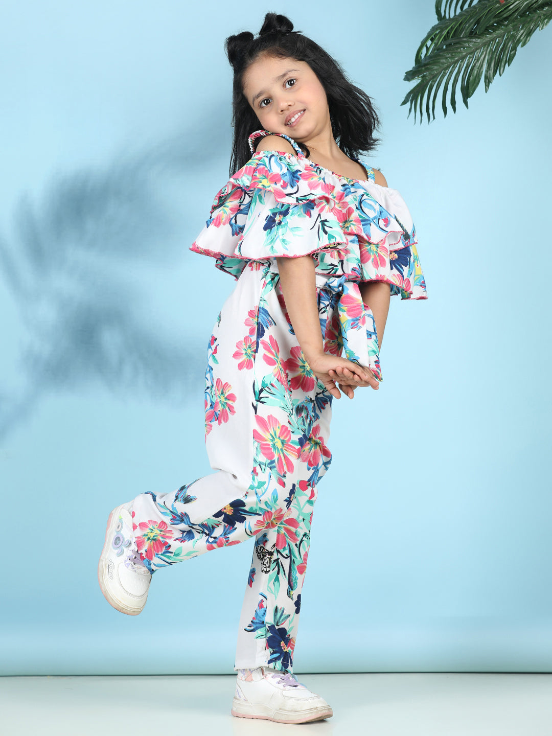 Cutiekins Stylish & Trendy Printed Jumpsuit for Kids -Off White & Pink