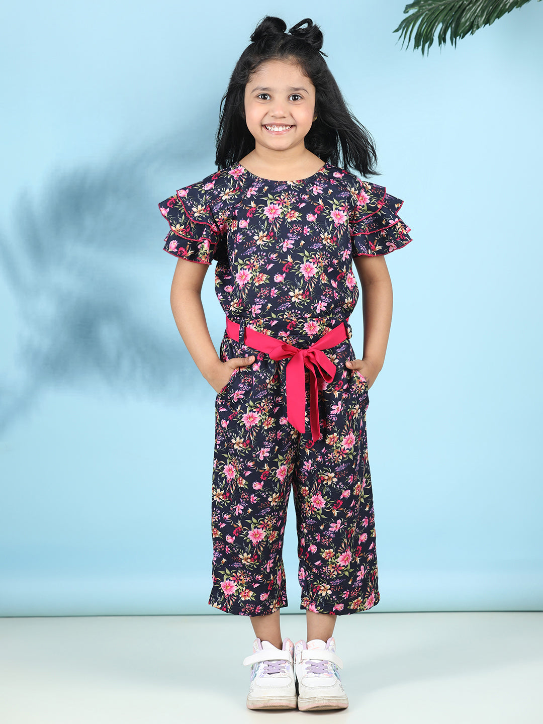 Cutiekins Stylish & Trendy Printed Jumpsuit for Kids -Navy Blue & Pink