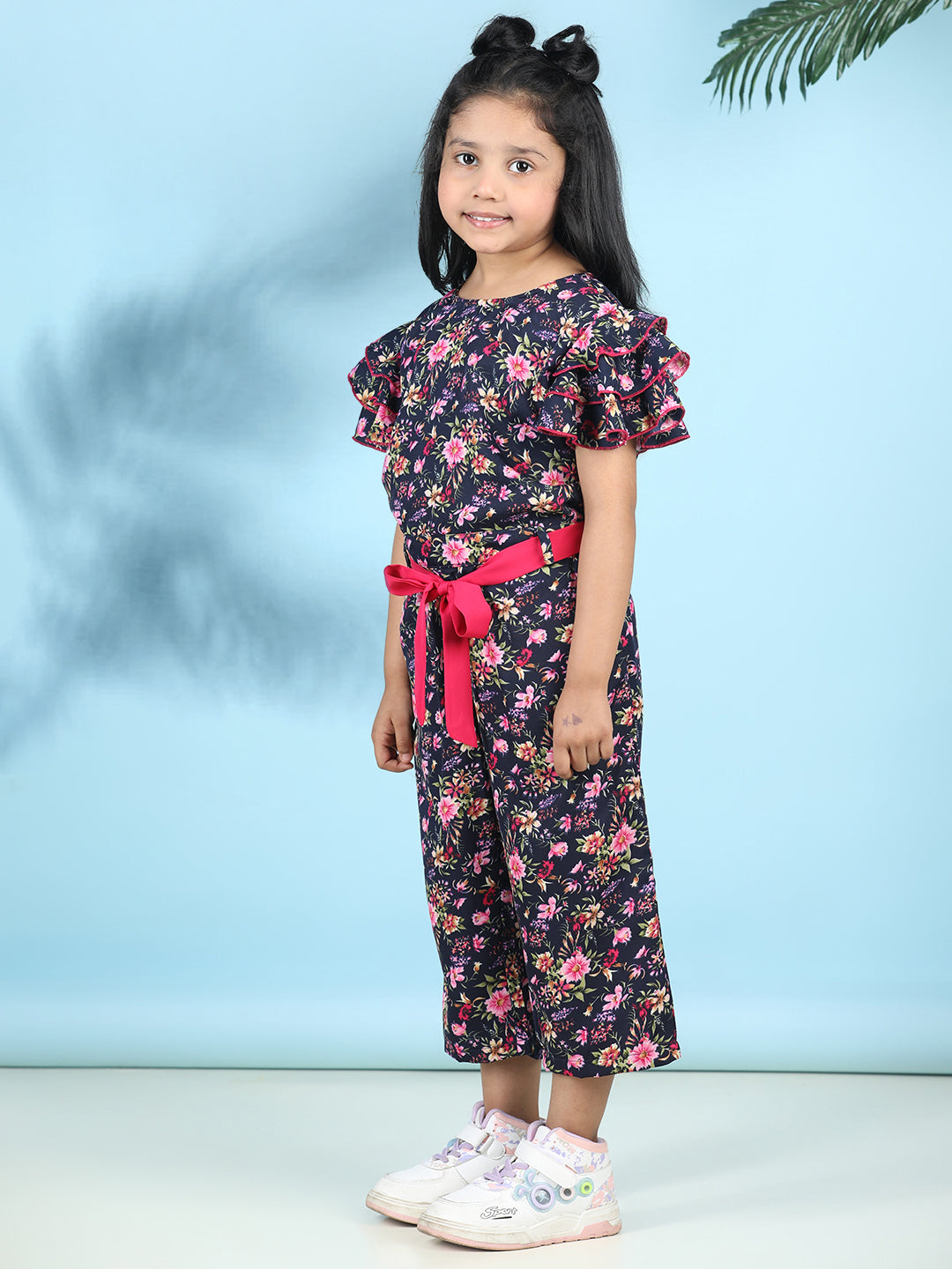 Cutiekins Stylish & Trendy Printed Jumpsuit for Kids -Navy Blue & Pink