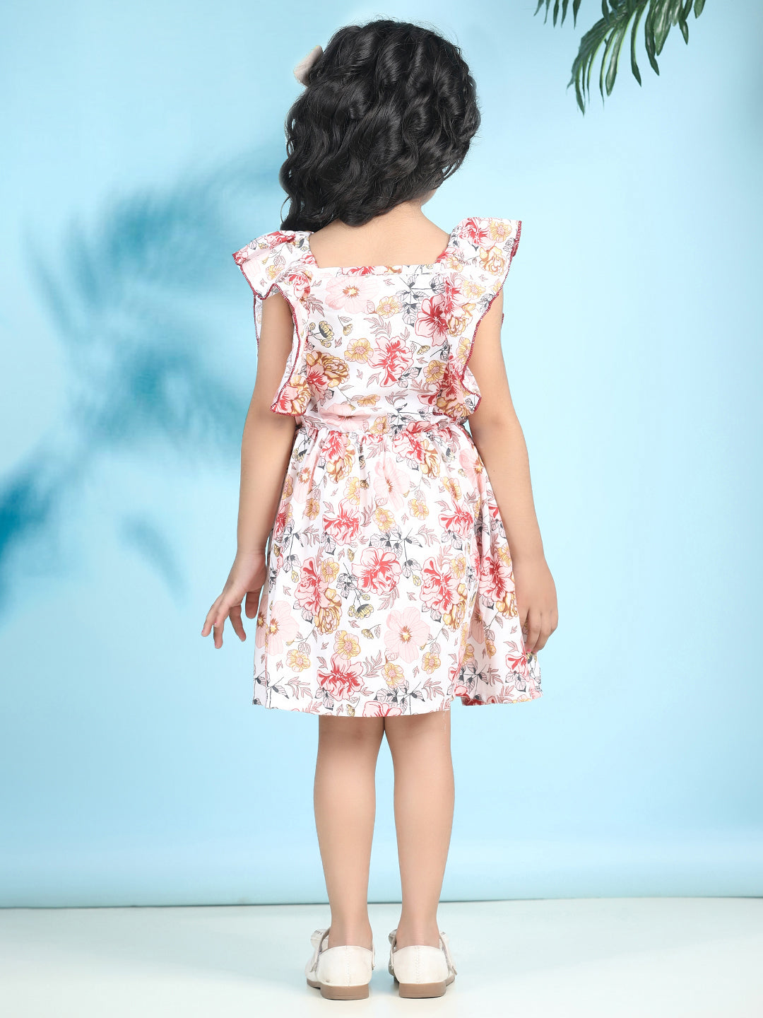 Cutiekins Girls Trendy & Stylish Floral Printed Dress -Off White & Multi