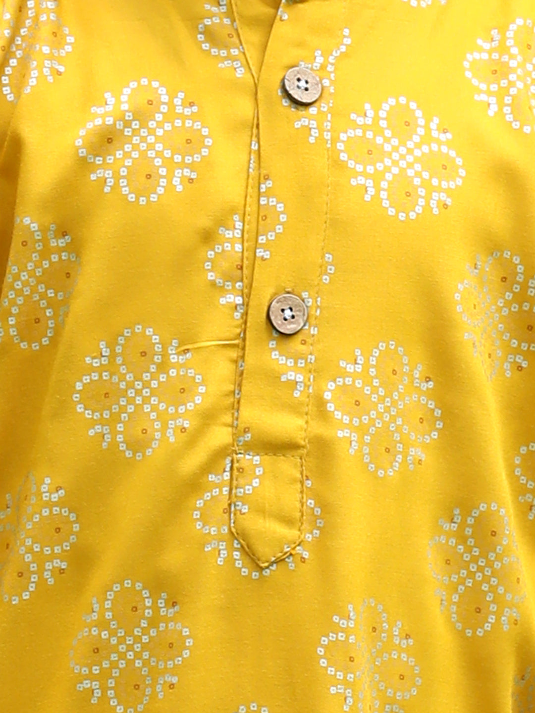 Cutiekins Printed Kurta and Pajama Set- Mustard & Off White