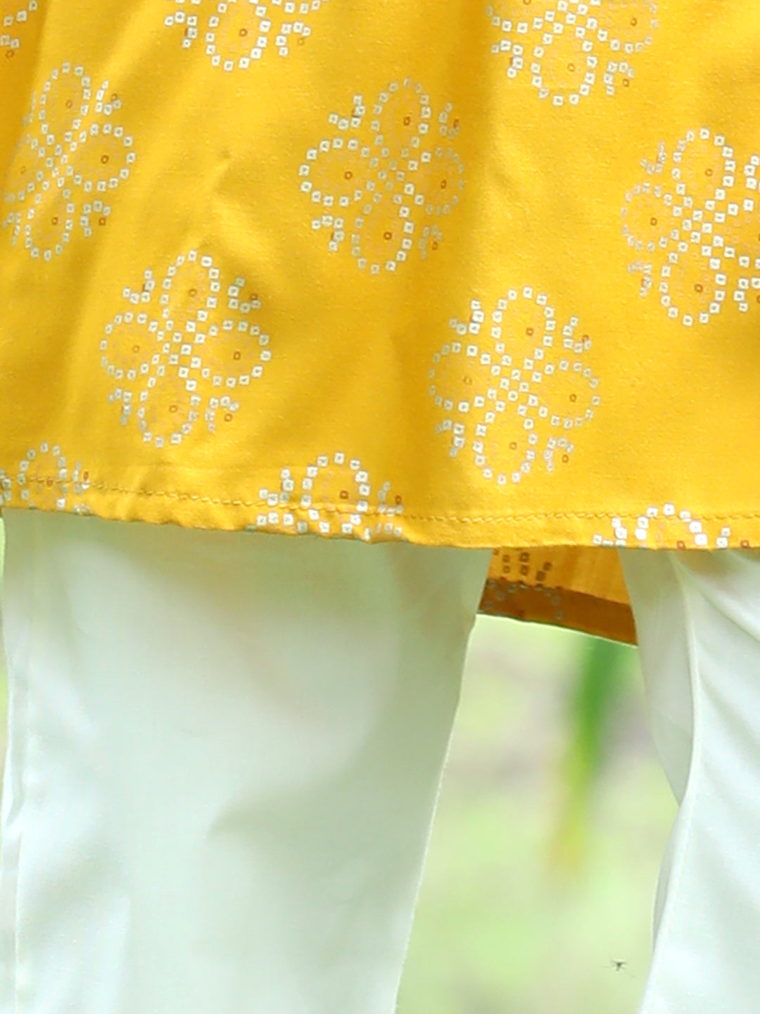 Cutiekins Printed Kurta and Pajama Set- Mustard & Off White