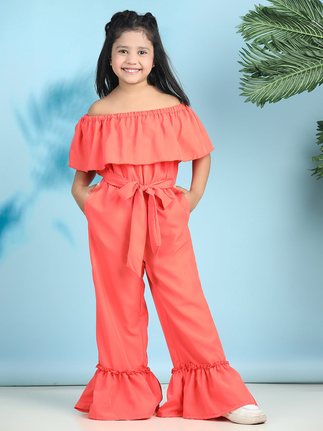 Cutiekins Stylish & Trendy Solid Jumpsuit for Kids -Coral