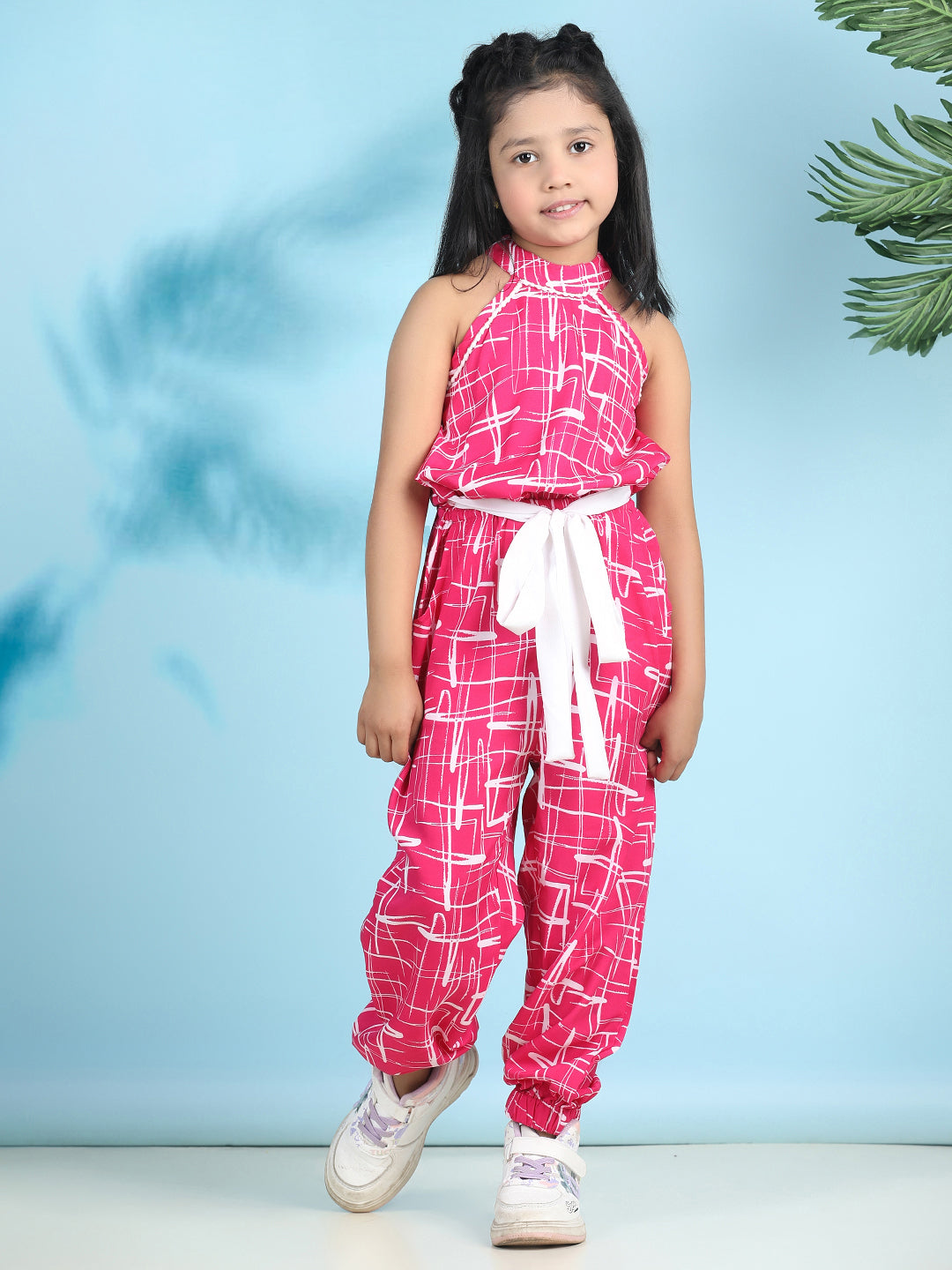 Cutiekins Stylish & Trendy Printed Jumpsuit for Kids -Pink & Off White