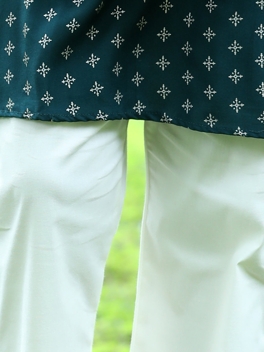 Cutiekins Printed Kurta and Pajama Set-Dark Green & Off White