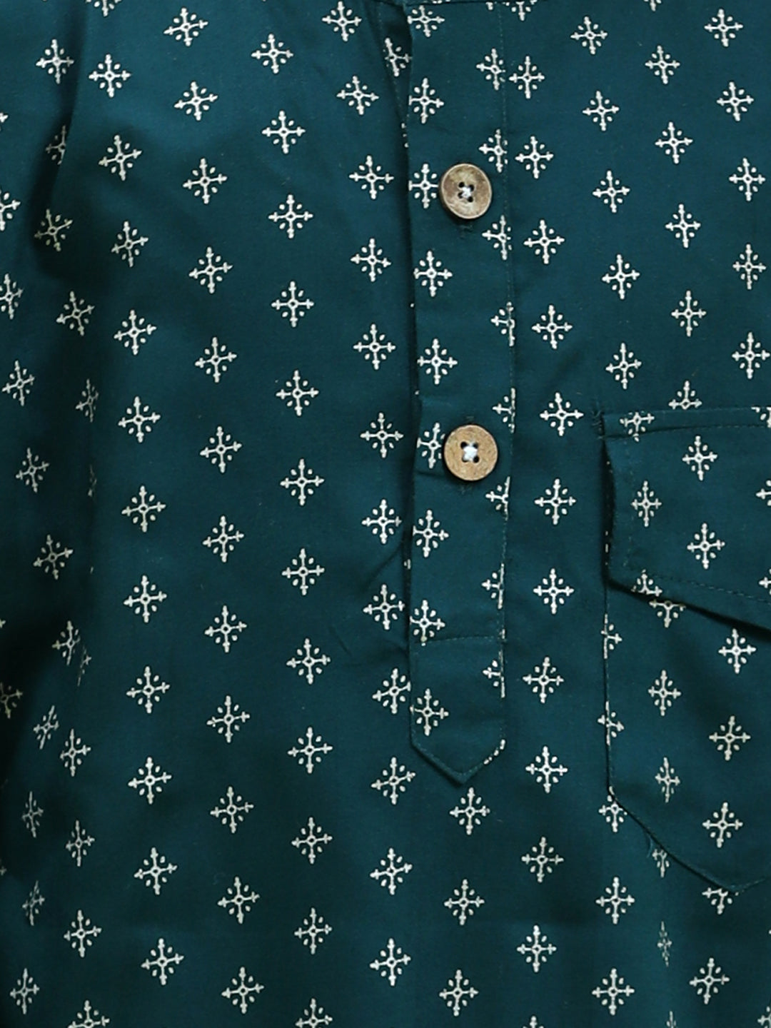Cutiekins Printed Kurta and Pajama Set-Dark Green & Off White