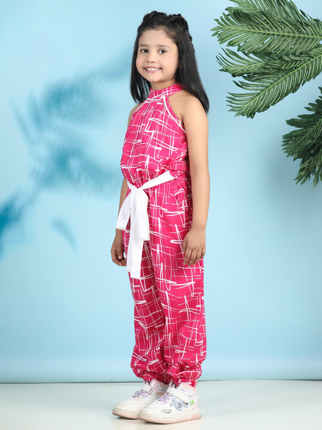 Cutiekins Stylish & Trendy Printed Jumpsuit for Kids -Pink & Off White