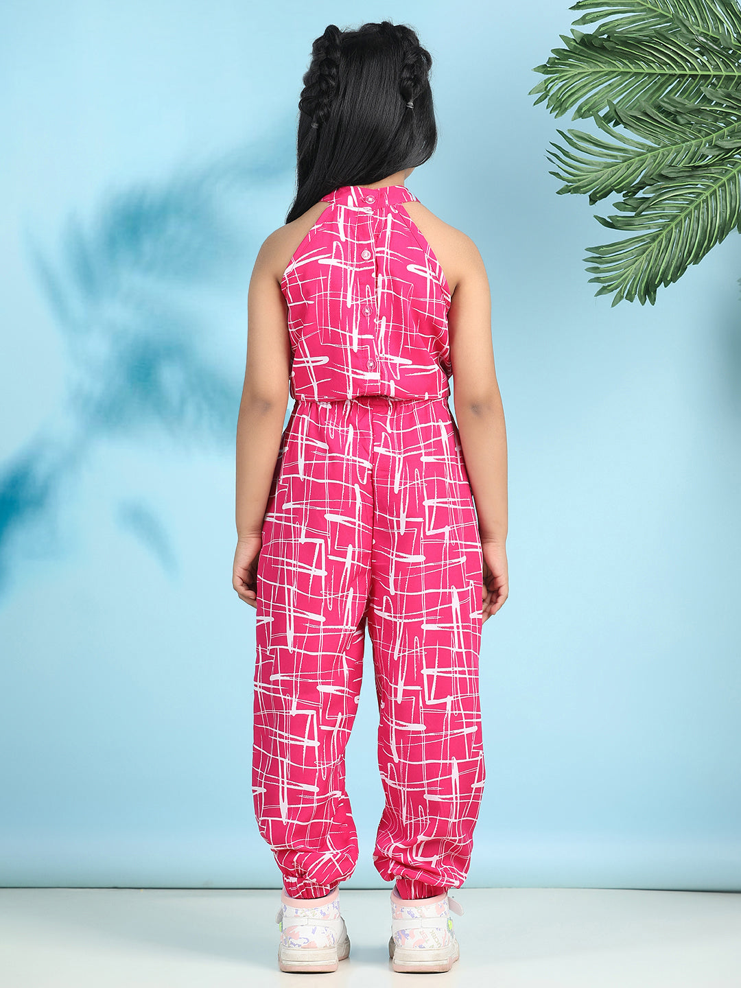 Cutiekins Stylish & Trendy Printed Jumpsuit for Kids -Pink & Off White
