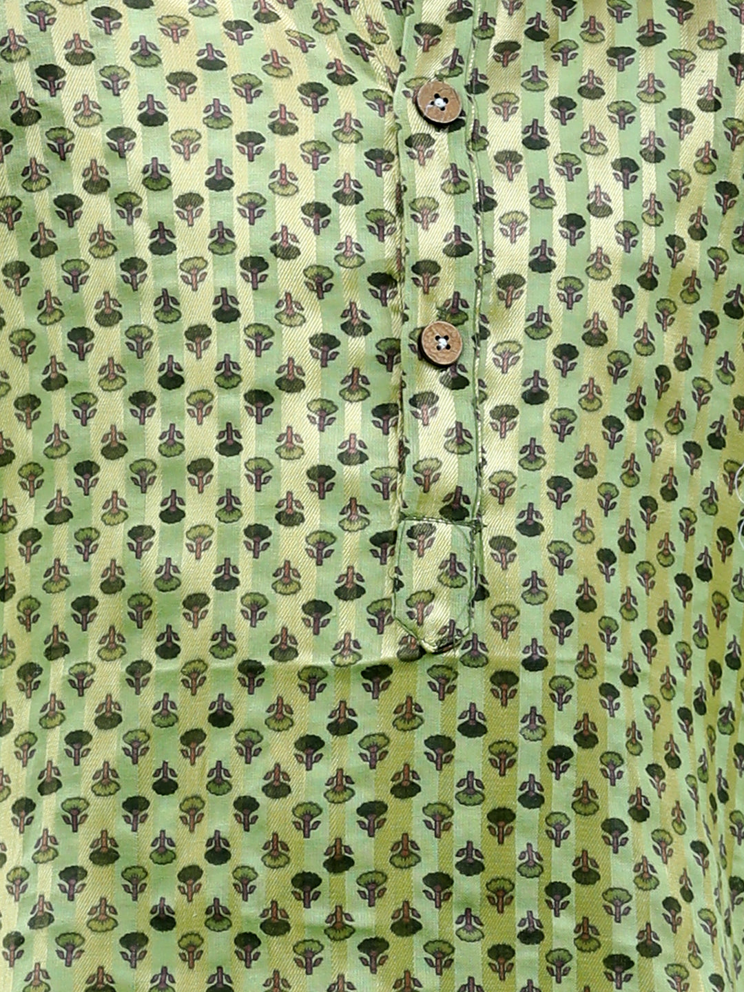 Cutiekins Printed Kurta and Pajama Set-Green & Off White