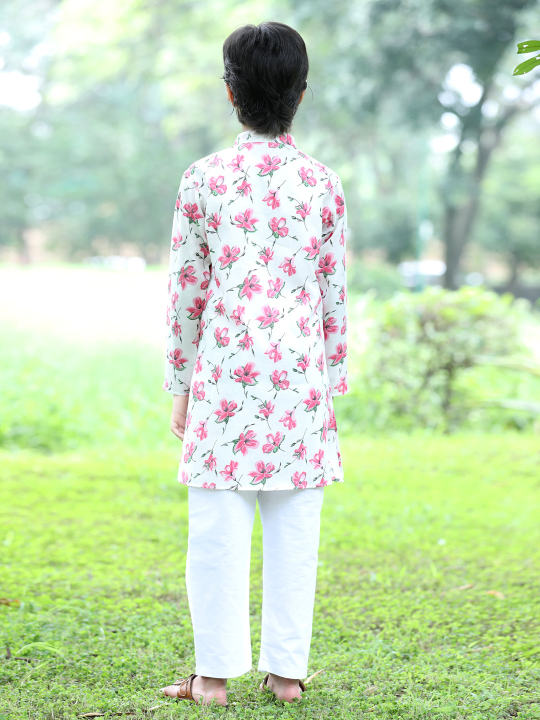 Cutiekins Printed Kurta and Pajama Set-White & Off White