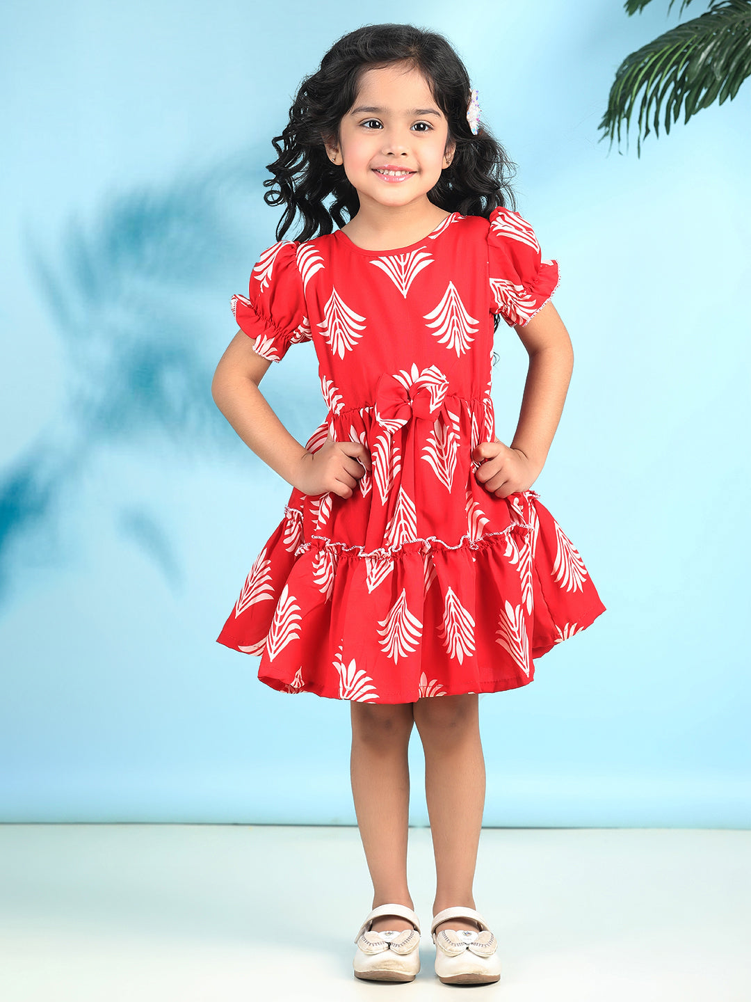 Cutiekins Girls Trendy & Stylish Graphic Printed Dress -Red & Off White