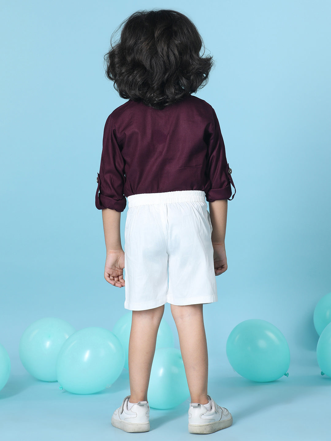 Cutiekins Boys Solid Shirt With Solid Short -Wine & White