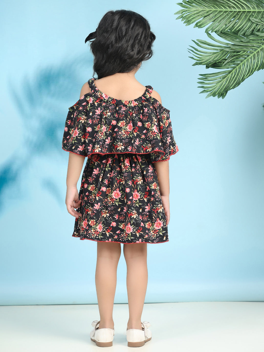 Cutiekins Girls Trendy & Stylish Floral Printed Dress -Black & Pink