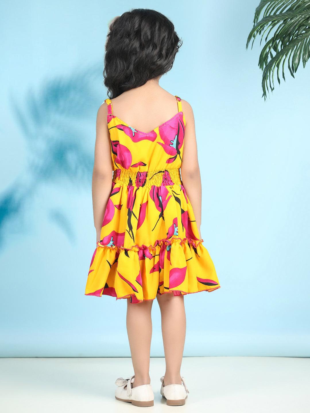 Cutiekins Girls Trendy & Stylish Floral Printed Dress -Yellow & Pink