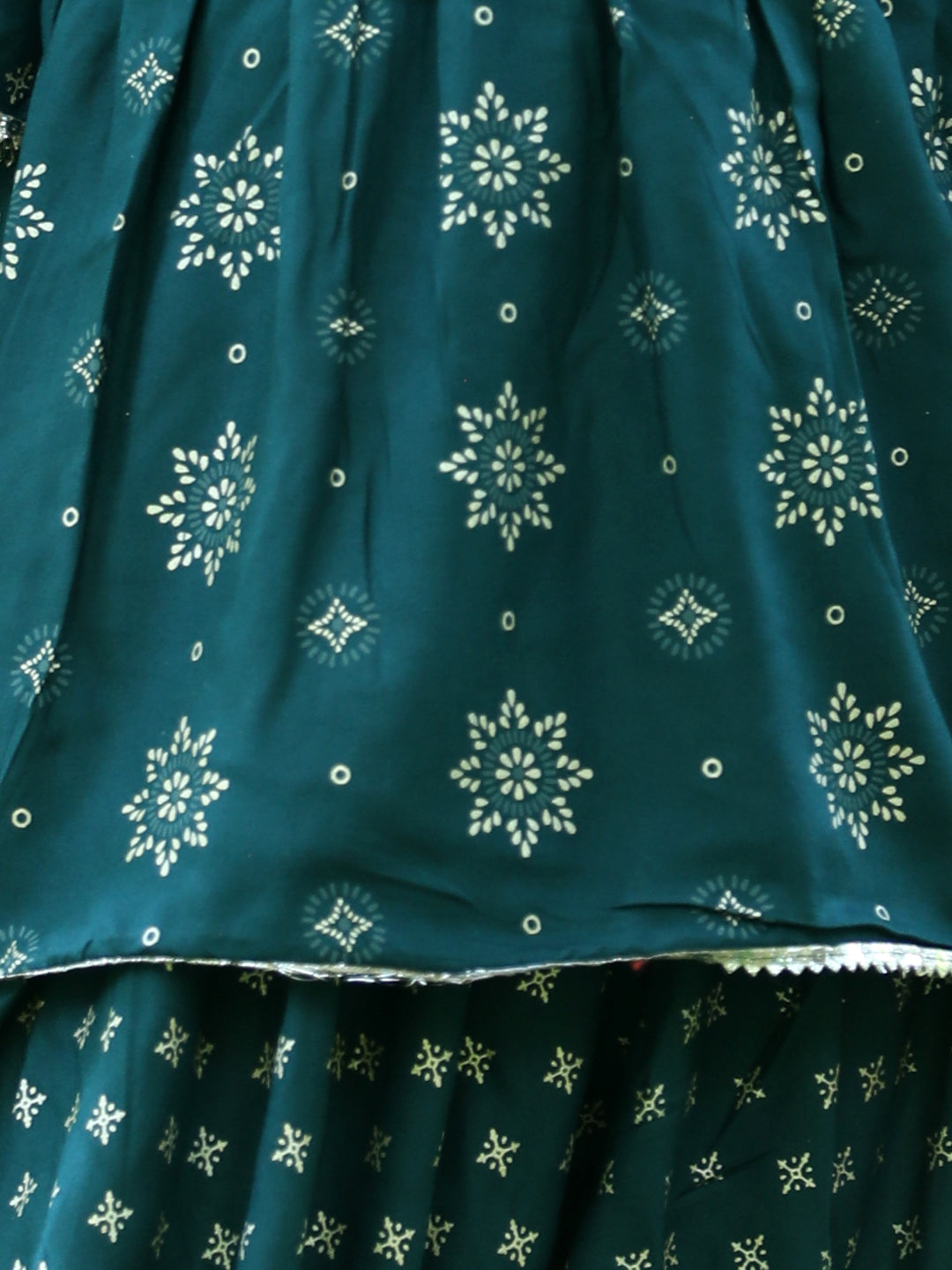 Cutiekins Ethnic Motif Printed Peplum Kurta & Dhoti Set-Teal Blue & Gold