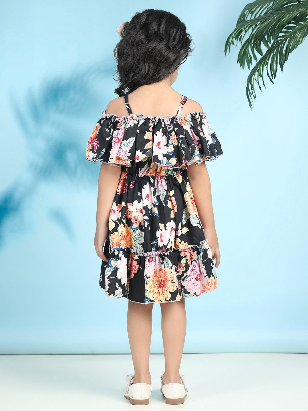 Cutiekins Girls Trendy & Stylish Floral Printed Dress -Black & Multi