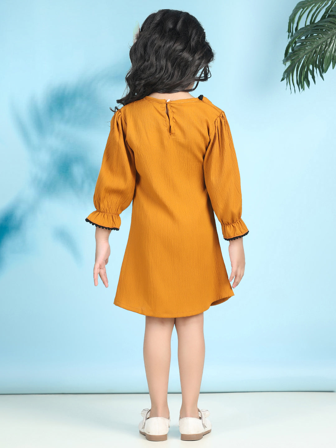 Cutiekins Girls Trendy & Stylish Solid Dress -Mustard & Off White