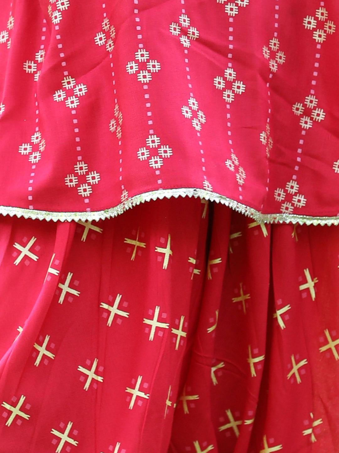 Cutiekins Ethnic Motif Printed Peplum Kurta & Dhoti Set-Red & Gold