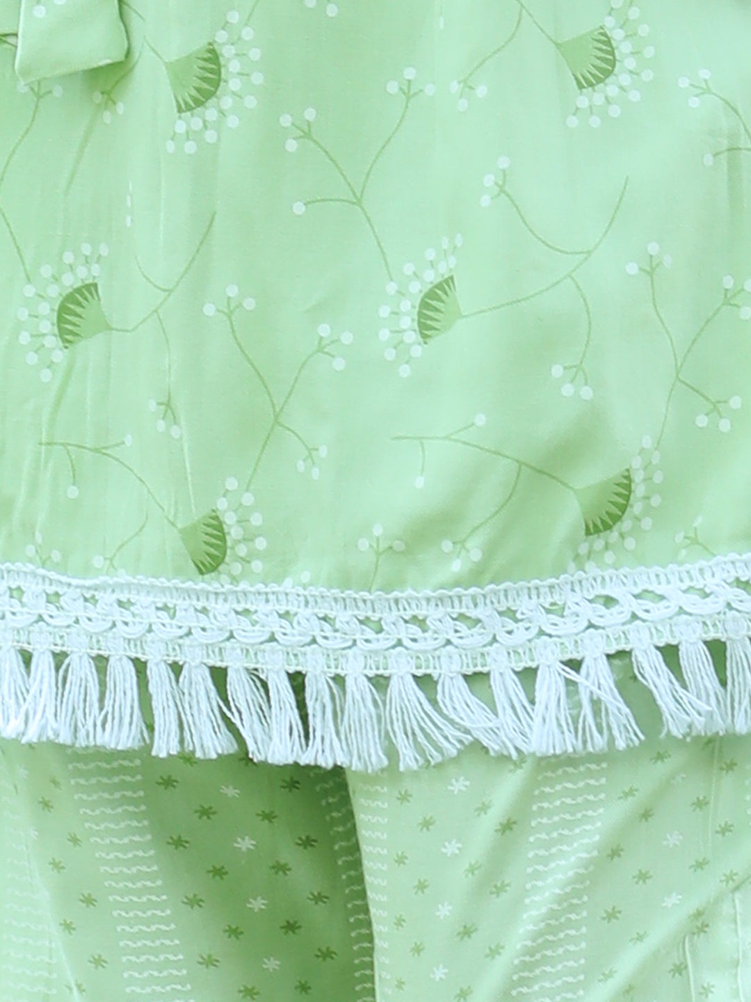 Cutiekins Floral Printed Kaftaan & Palazzo Set -Light Green & White