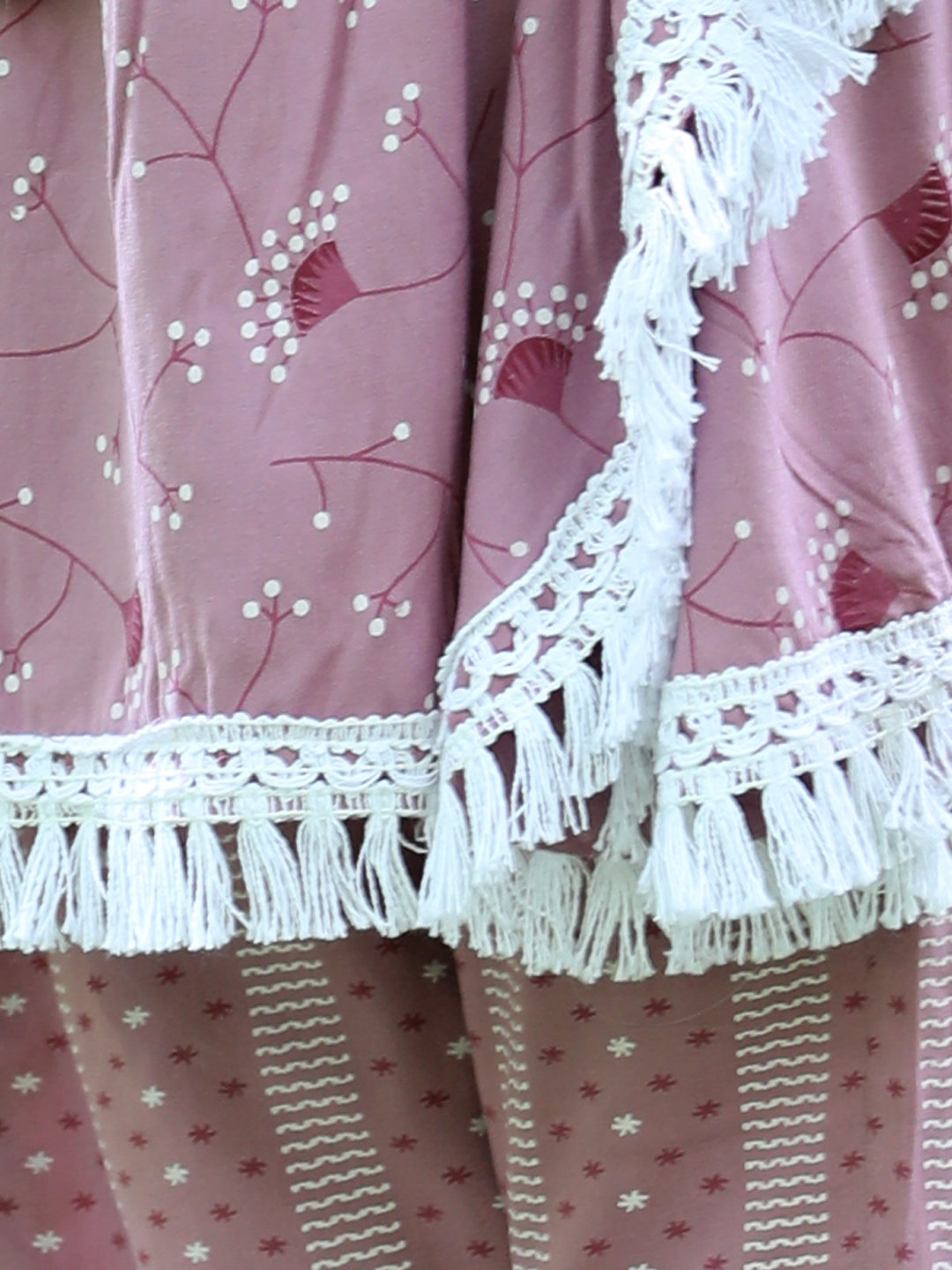 Cutiekins Floral Printed Kaftaan & Palazzo Set -Purple & White