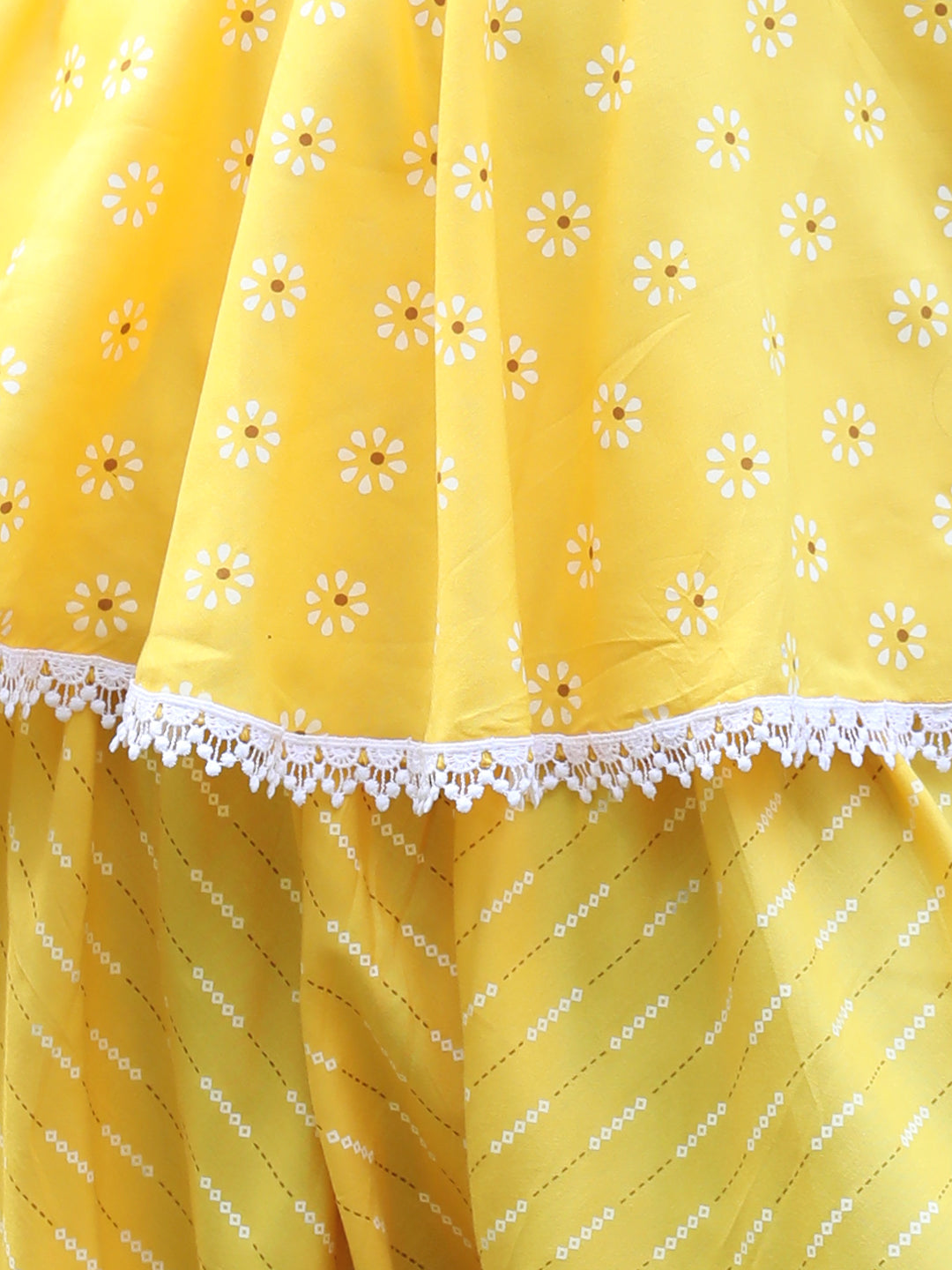 Cutiekins Round Neck Printed Rayon Kurta & Dhoti Set -Yellow & White