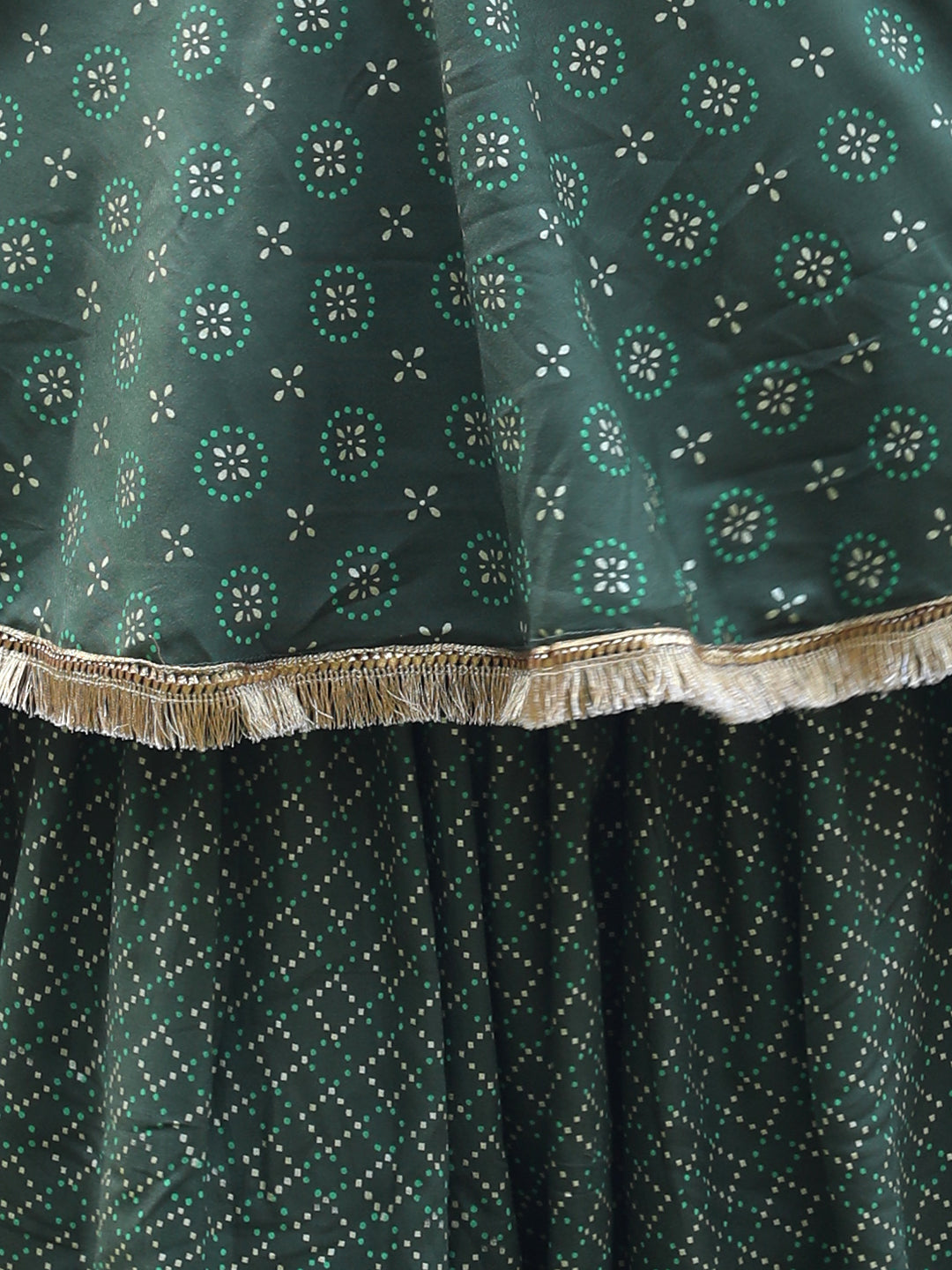 Cutiekins Round Neck Printed Rayon Kurta & Dhoti Set -Mehandi Green & Golden
