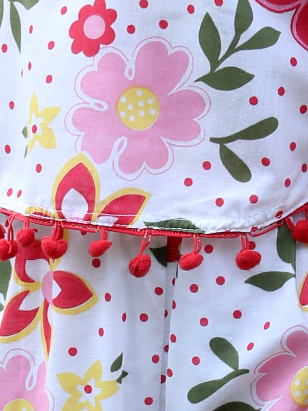 Cutiekins Round Neck Printed Crop Top & Trousers Set -White & Pink