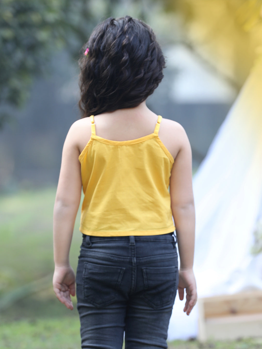 Cutiekins Shoulder Straps Solid Crop Top- Yellow & Blue