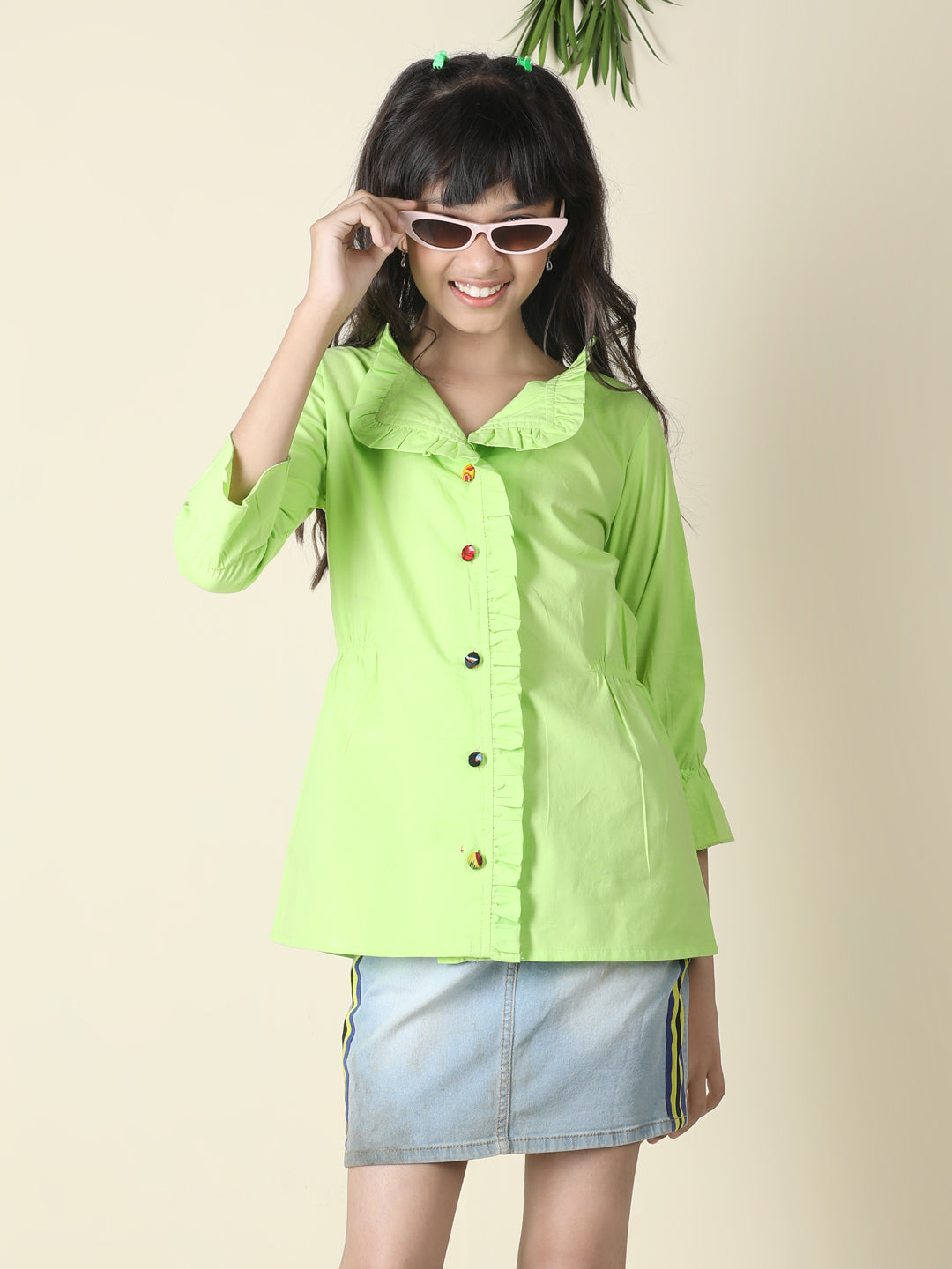 Cutiekins Girls Shirt Style Solid Top -Grass Green