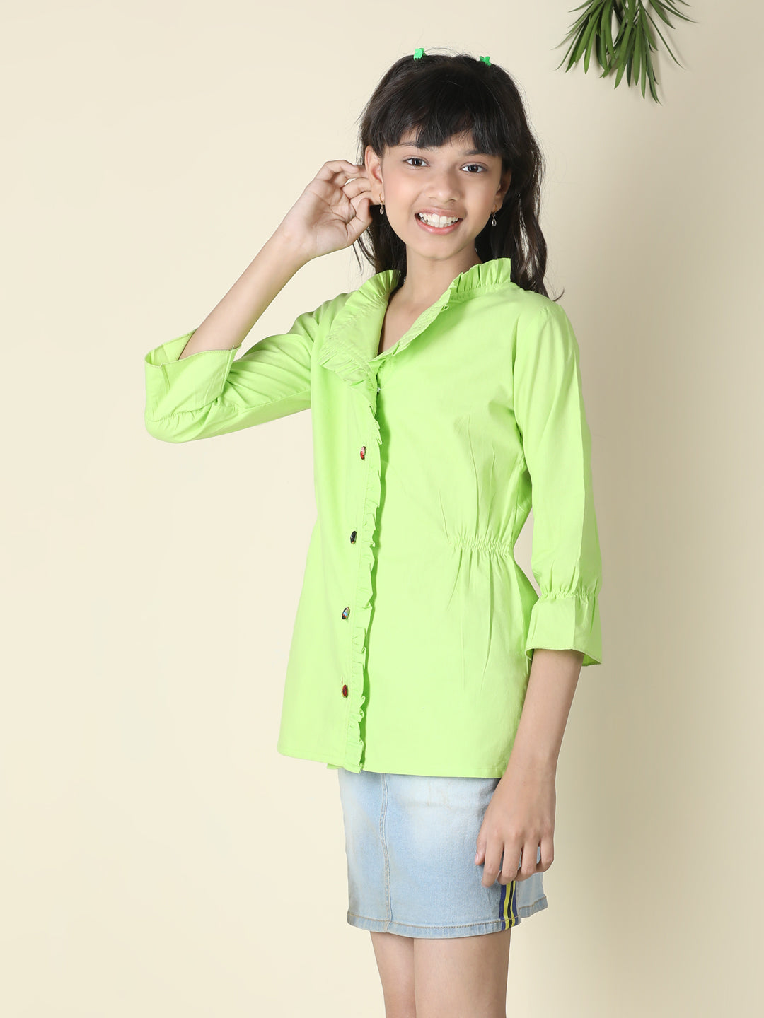 Cutiekins Girls Shirt Style Solid Top -Grass Green