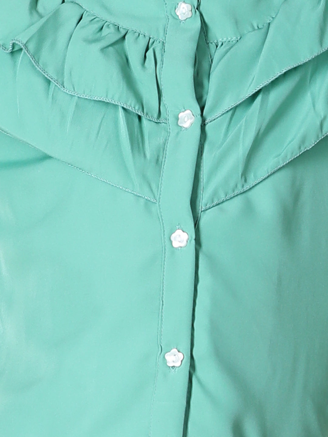 Cutiekins Girls Shirt Style Solid Embellished Top -Sea Green