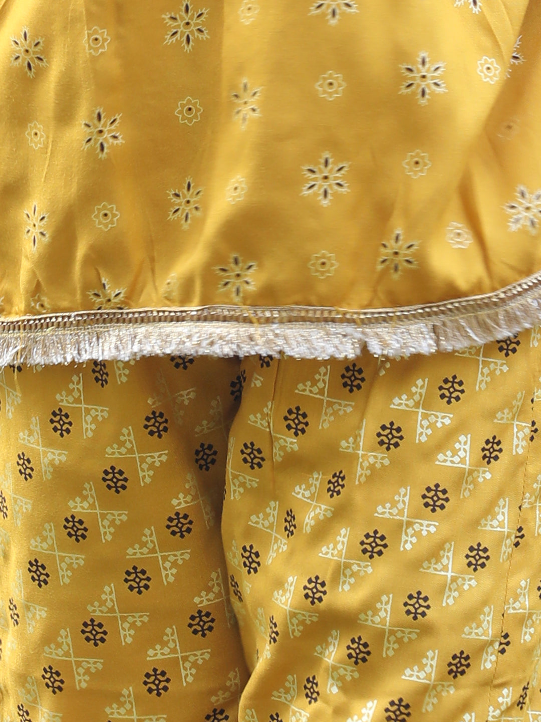 Cutiekins Round Neck Printed Rayon Kurta & Palazzo Set -Mustard & Brown