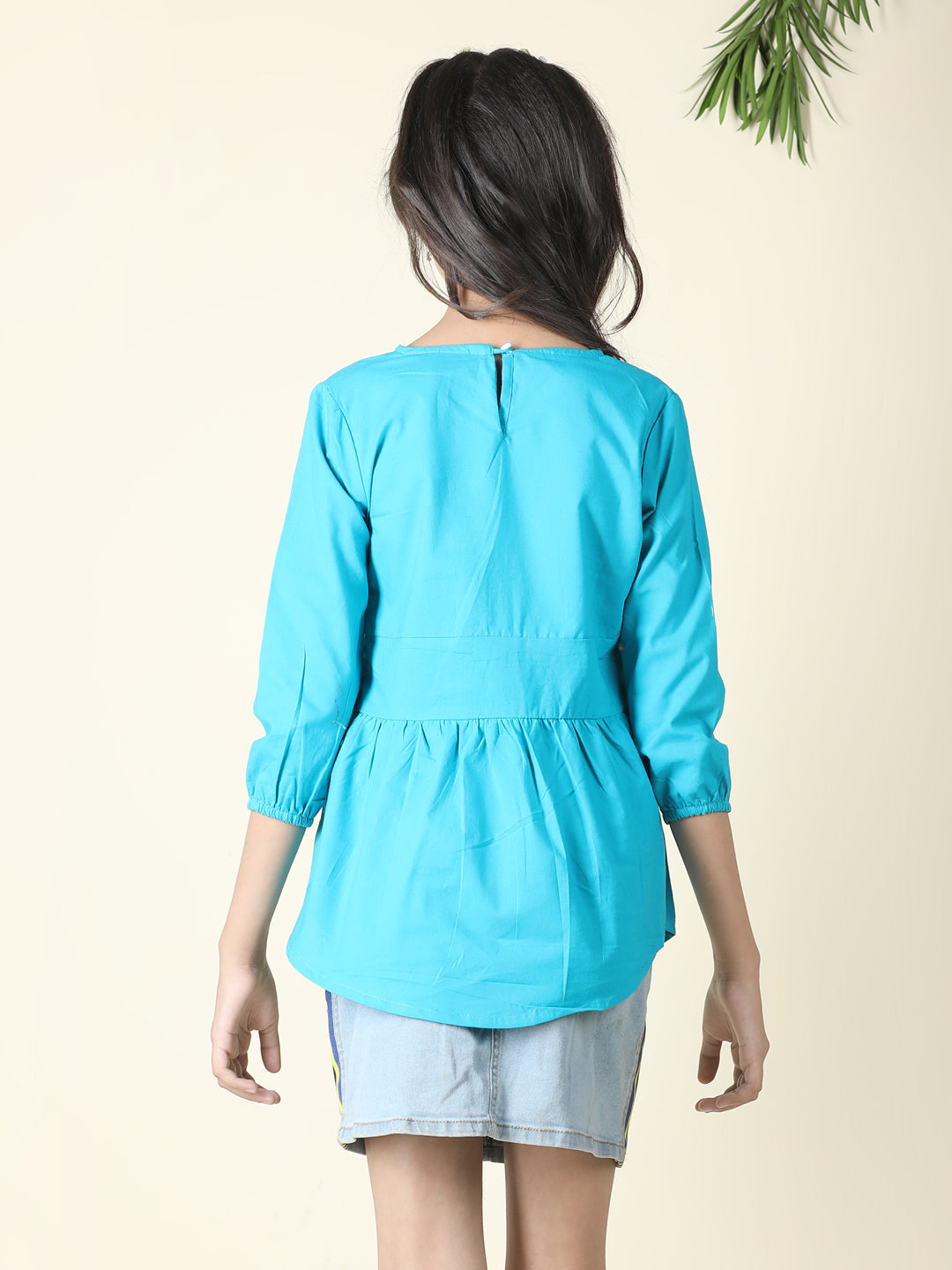 Cutiekins Girls V-Neck Solid Top -Teal Blue