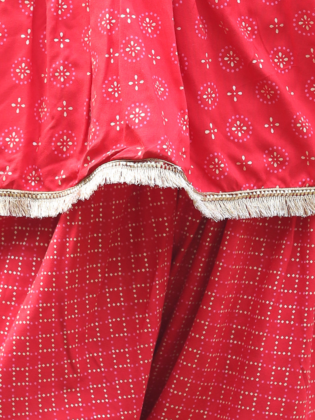 Cutiekins Shoulder Strap Printed Rayon Kurta & Dhoti Set -Red & Golden