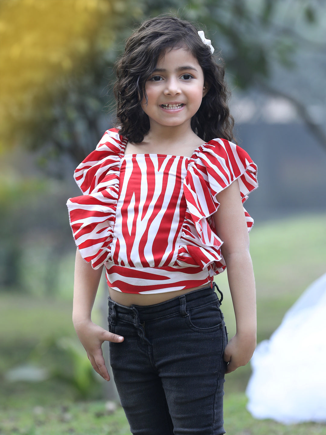 Cutiekins Square Neck Printed Crop Top- Red & White