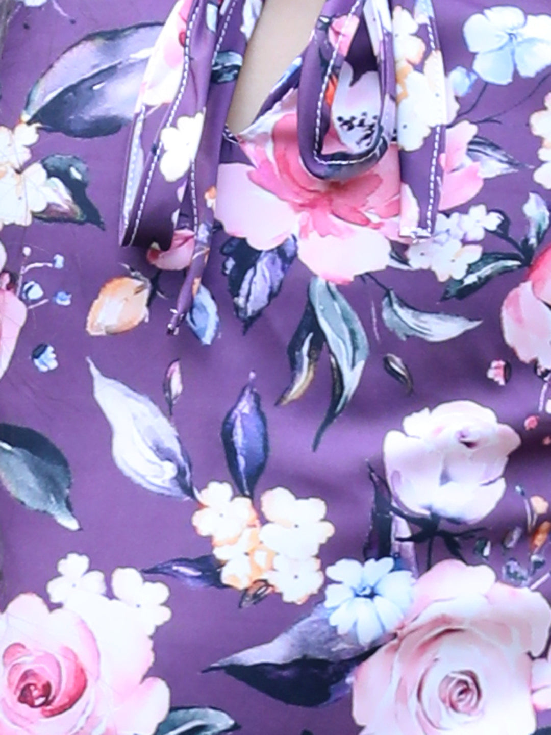 Cutiekins Front Knot Round Neck Foral Printed Regular Top -Mauve & Pink