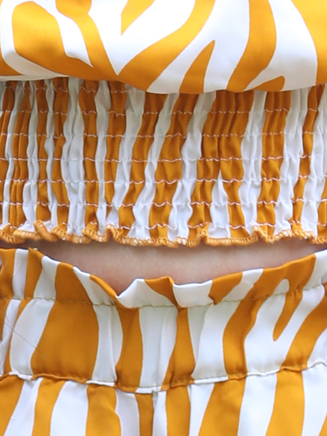 Cutiekins Off-Shoulder Printed Crop Top & Trousers Set -Mustard & White