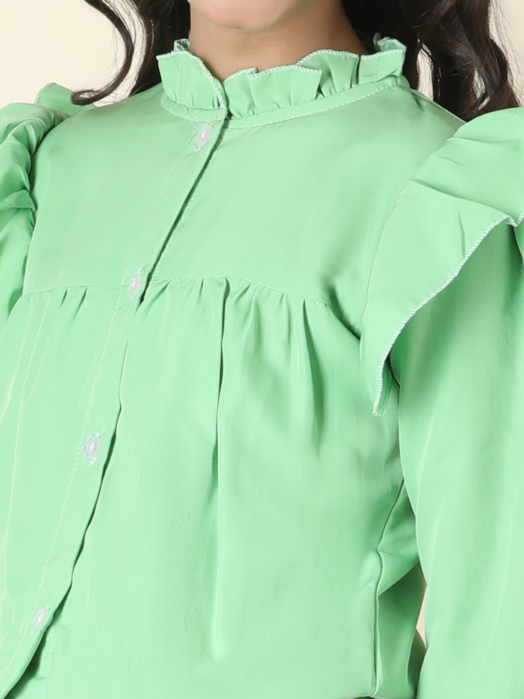 Cutiekins Girls Shirt Style Solid Top With Solid Trouser -Green & White