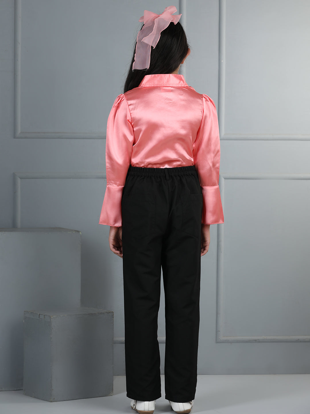 Cutiekins Girls Shirt Style Solid Top With Solid Trouser -Pink & Black