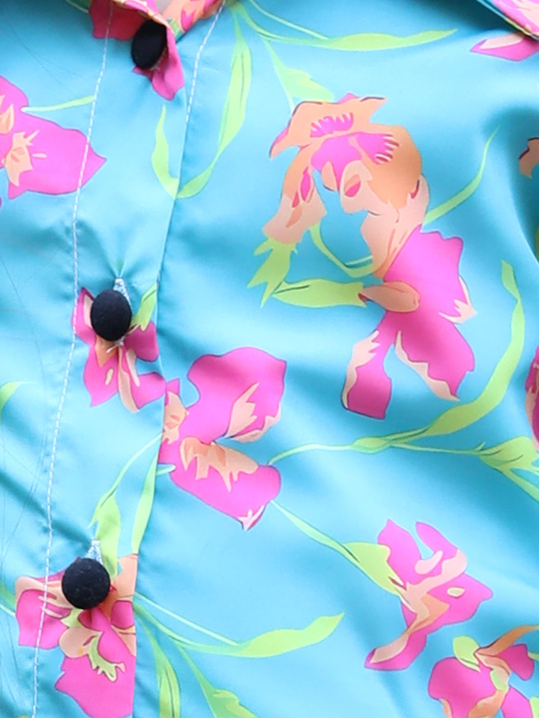 Cutiekins Collar Neck Foral Printed Regular Top-Sea Green & Pink