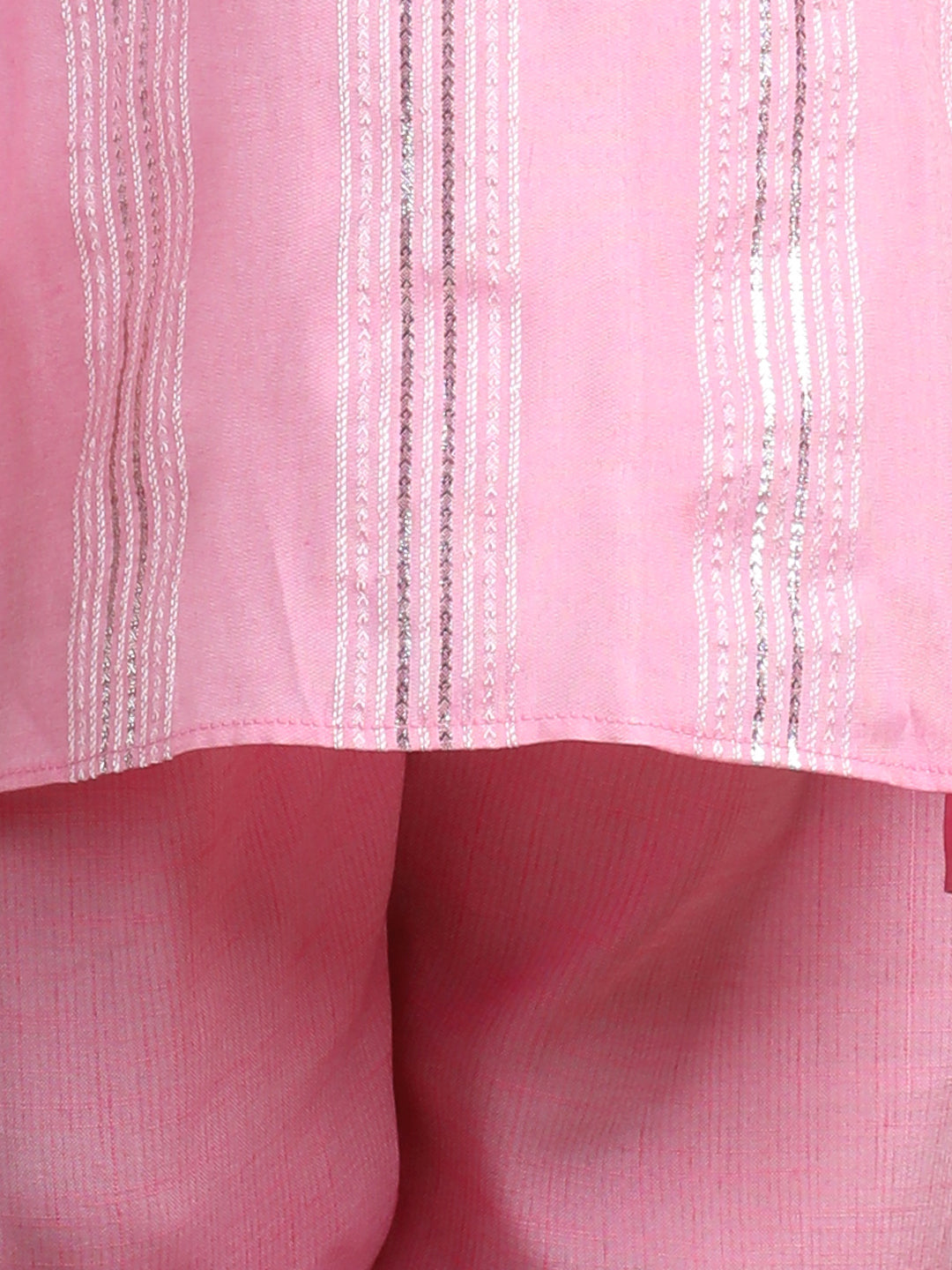 Cutiekins Boys Self Design Mandarian Collar Kurta & Pyjama Set -Pink & Silver