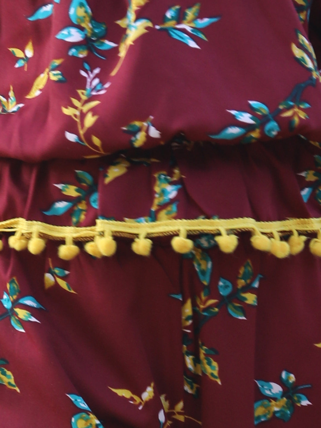 Cutiekins Off-Shoulder Printed Crop Top & Trousers Set -Maroon & Yellow