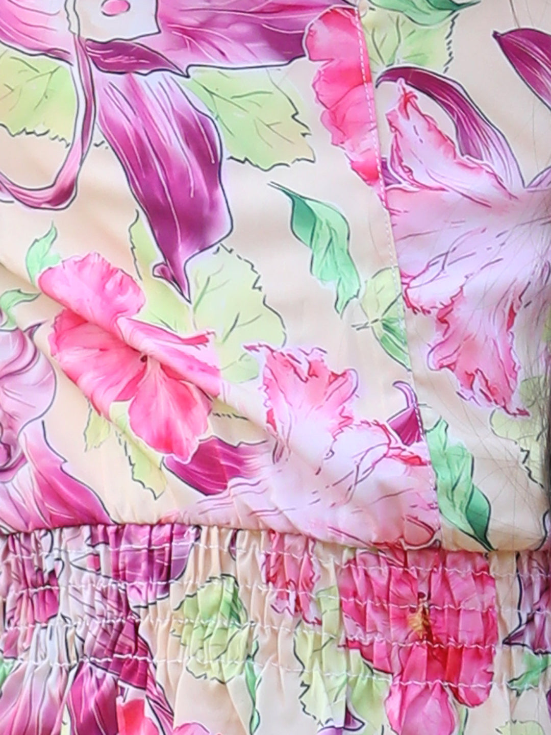 Cutiekins V Neck Foral Printed Crop Top-Yellow & Pink