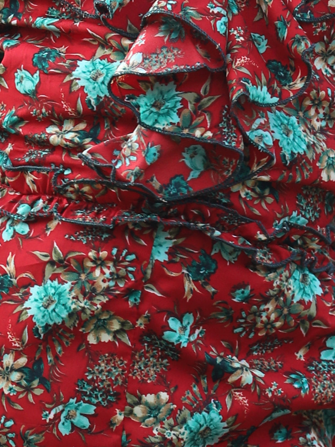 Cutiekins Floral & Leaf Printed Polyester Jumpsuit -Red & Green