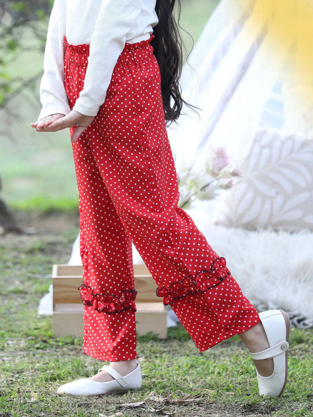 Cutiekins Printed Polyester Palazzos- Red & White