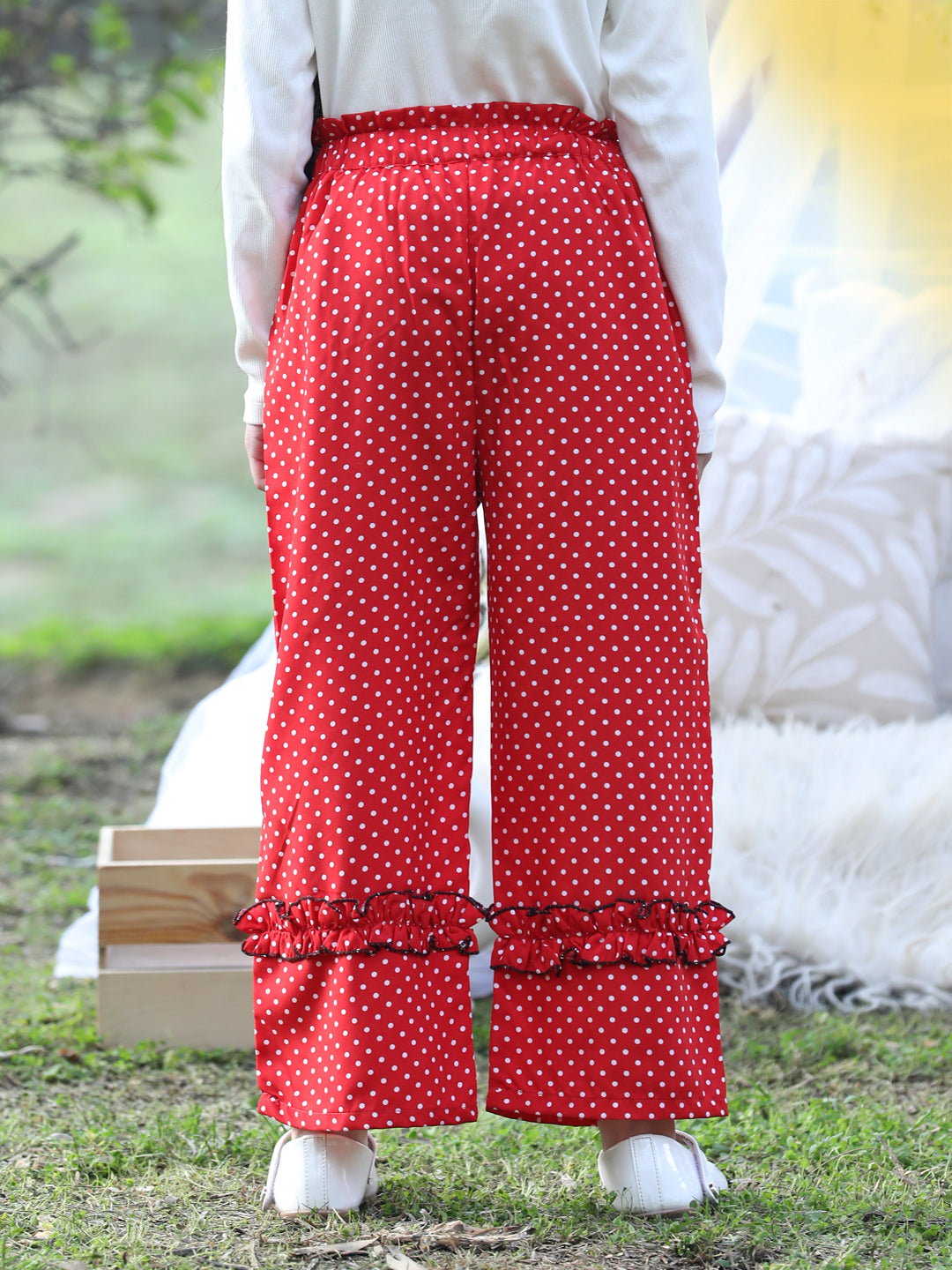 Cutiekins Printed Polyester Palazzos- Red & White