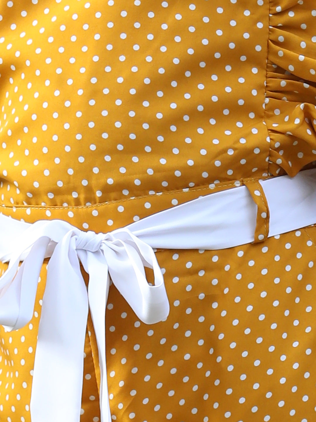 Cutiekins Round Neck Printed Polyester Jumpsuit -Mustard & White