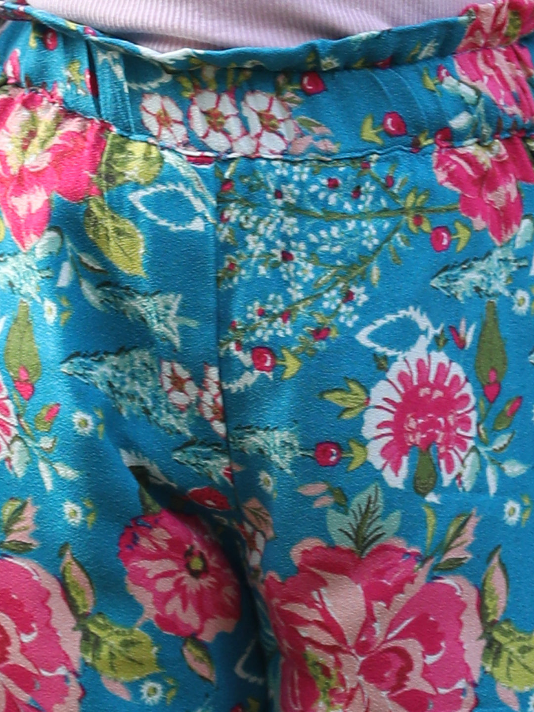 Cutiekins Printed Rayon Palazzos- Teal Blue & Pink